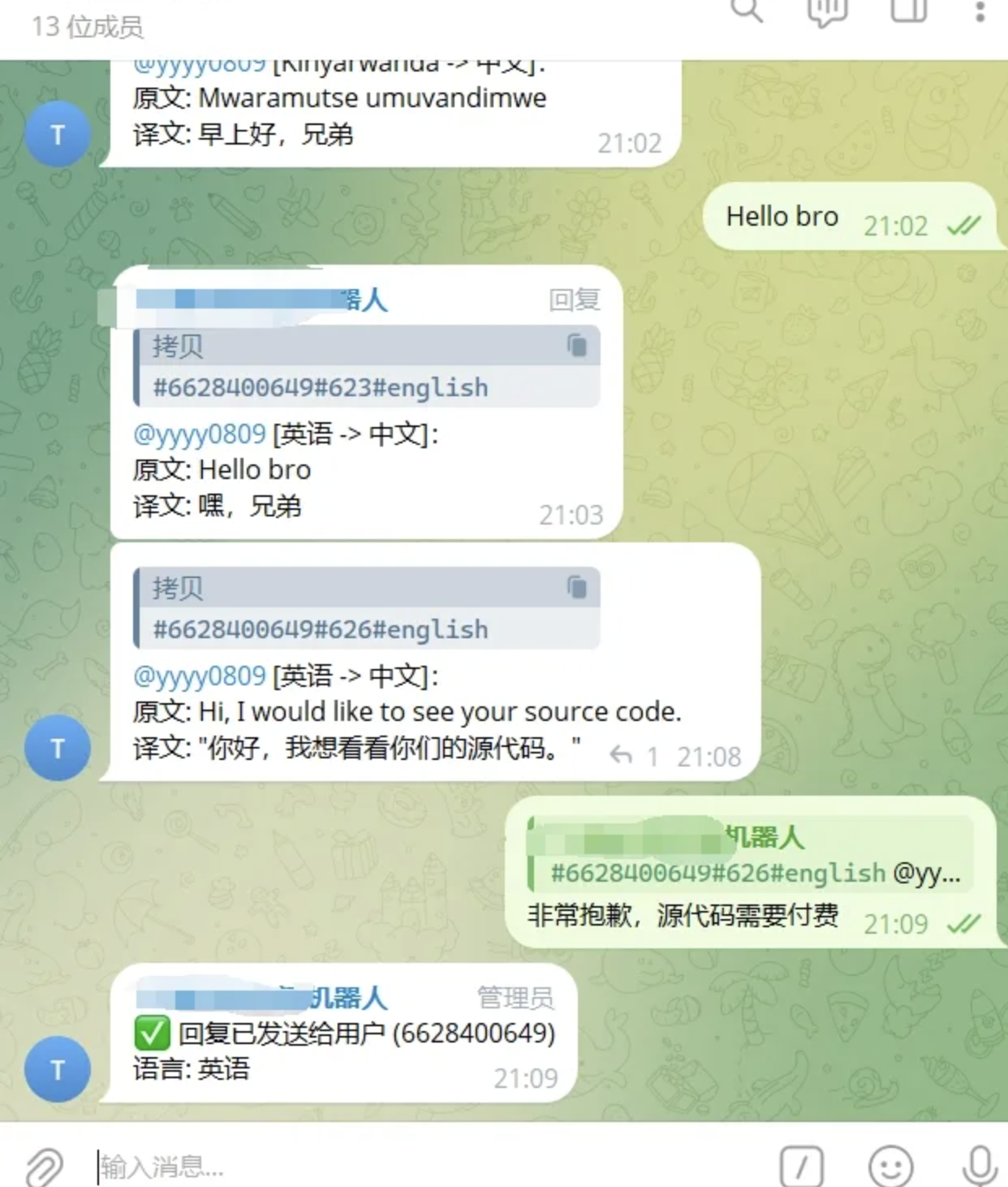 Telegram AI全自动翻译客服机器人源码/带视频搭建教程-ABC库