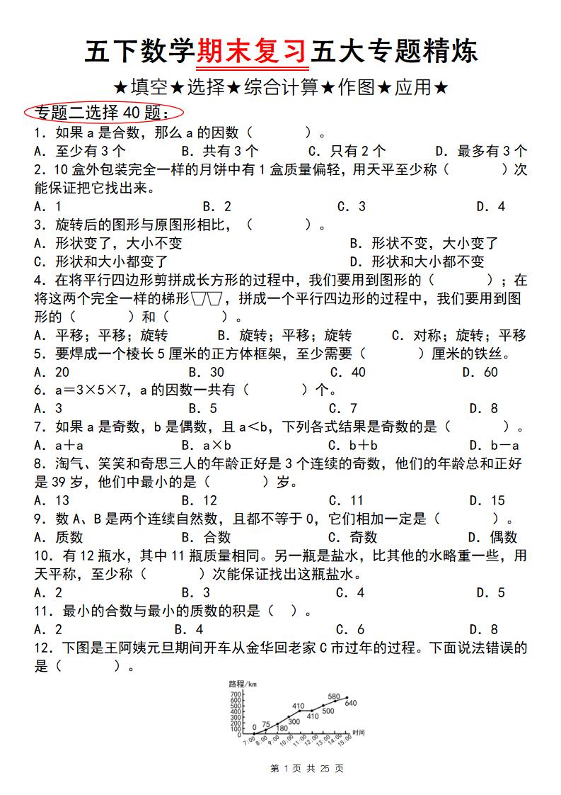 五下数学【期末复习五大专题精炼（专题二：选择）】-ABC库