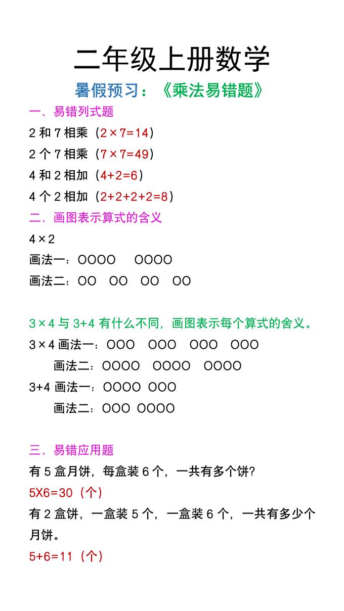 二年级上册数学暑假预习《乘法易错题》-ABC库