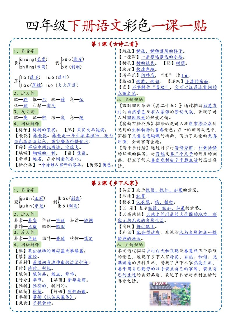 四年级下语文彩色一课一贴全-ABC库