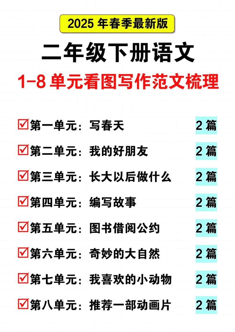 25二下语文1-8单元看图写话范文梳理16页-ABC库