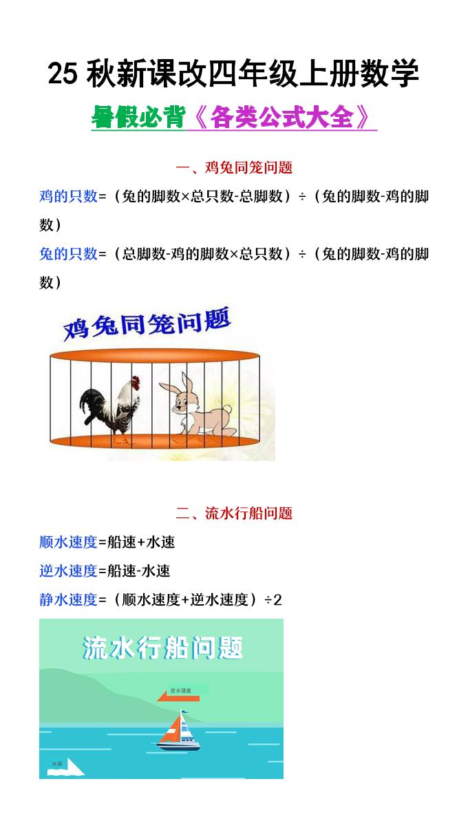 【2025秋新版】四年级上册数学各类公式汇总-ABC库