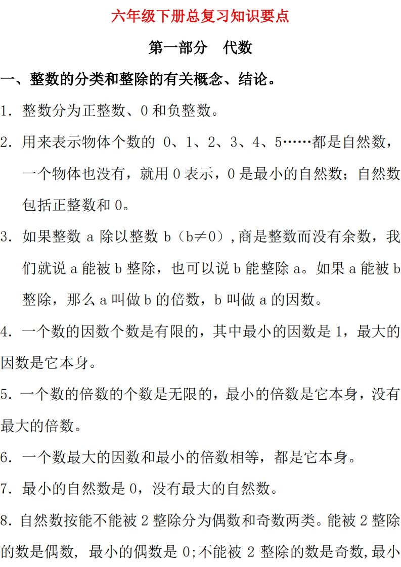 【总复习知识汇总】六下数学西师版-ABC库