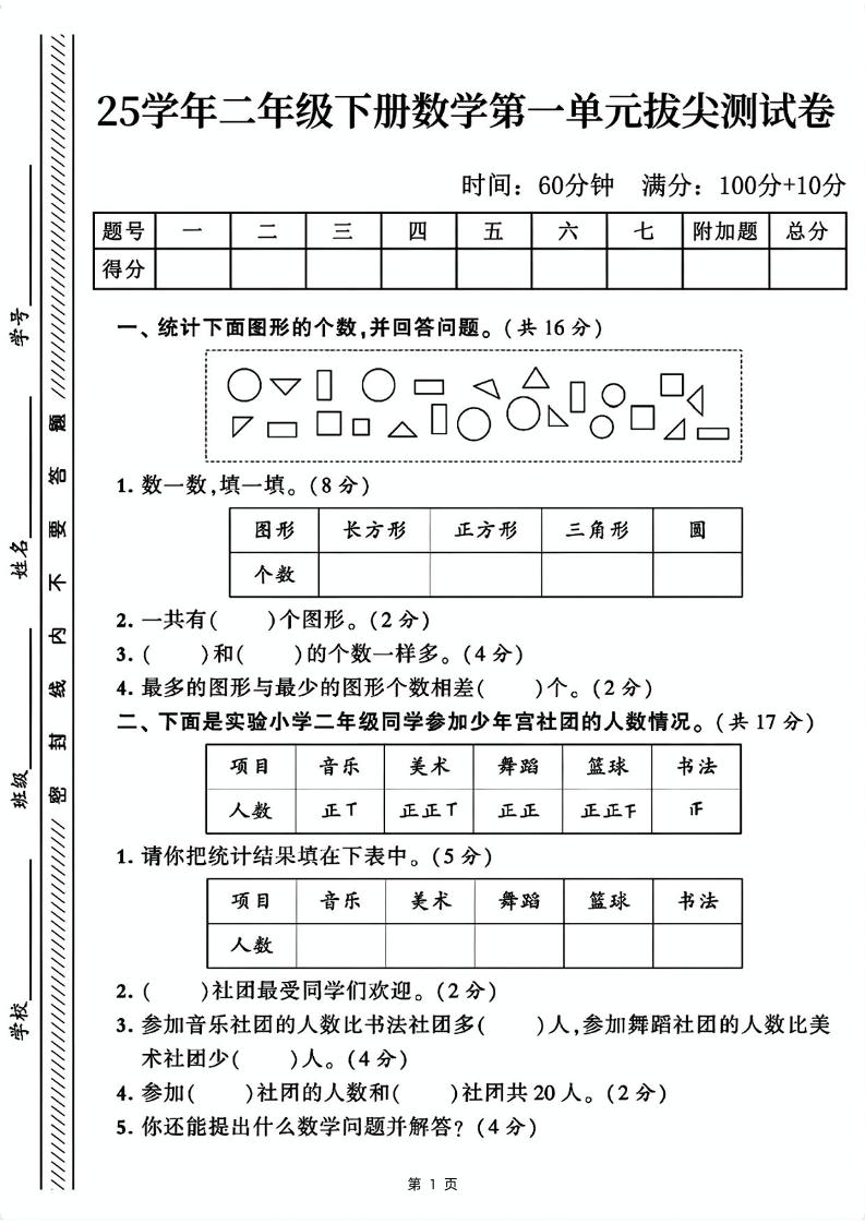 25二下数学第一单元拔尖测试卷1（含答案5页）人教-ABC库