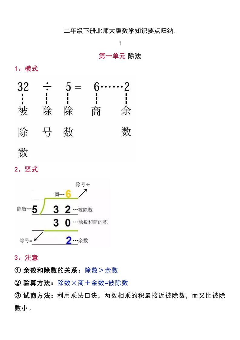二下北师大版数学知识要点归纳-ABC库