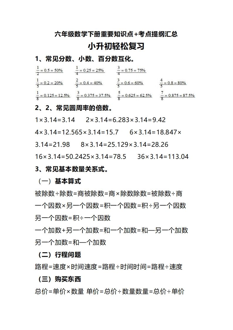六下数学重要知识点+考点提纲汇总(1)-ABC库