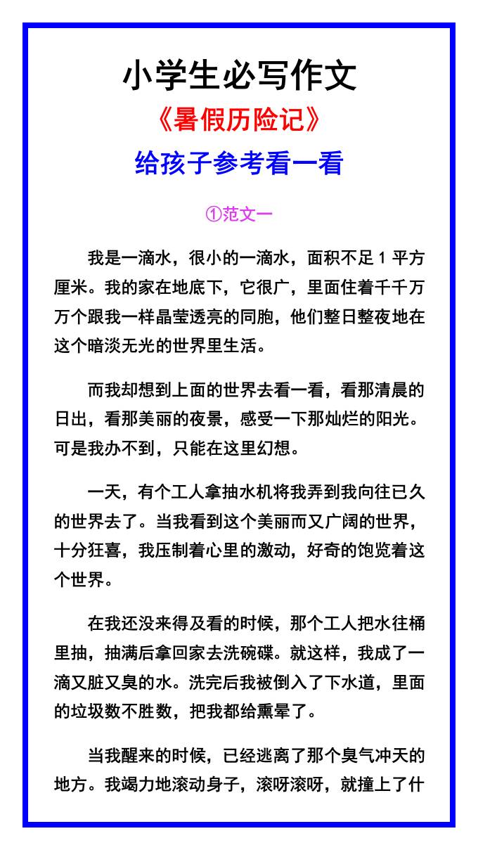 小学生必写作文《暑假历险记》范文素材-小升初语文-ABC库