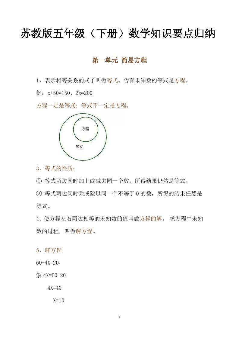 五下数学：苏教版数学知识点归纳-ABC库