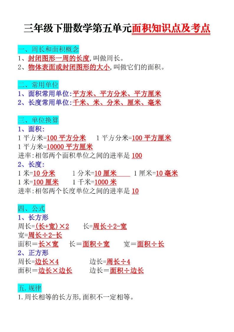 三下数学面积知识点与考点-ABC库