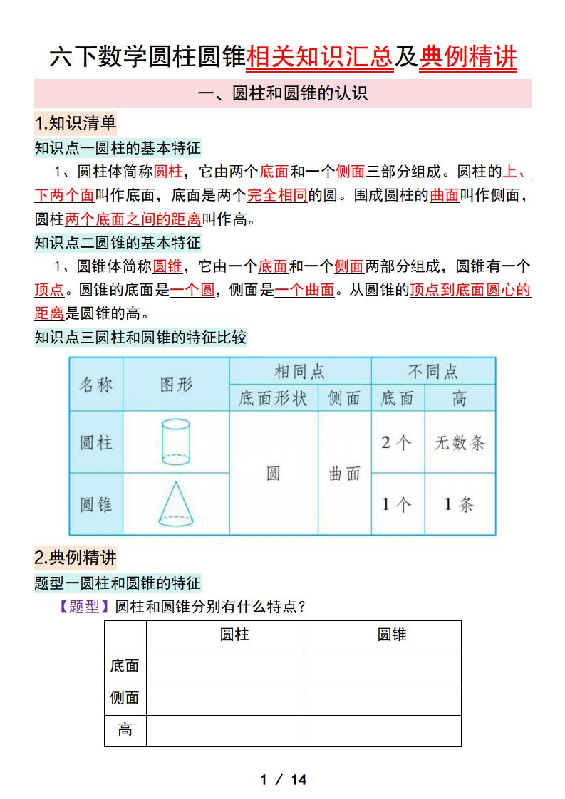 六下数学圆柱圆锥相关知识汇总及典例精讲-ABC库