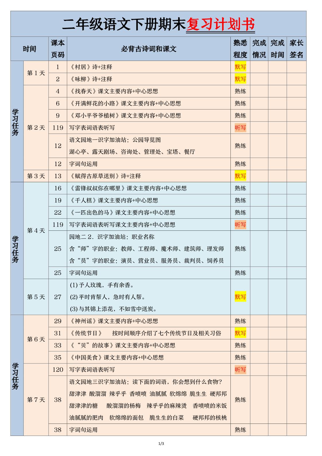 二下语文【期末三轮复习法闯关表】（3页）-ABC库