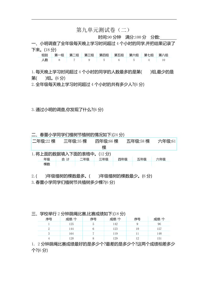三下苏教版数学第九单元检测卷-2-ABC库