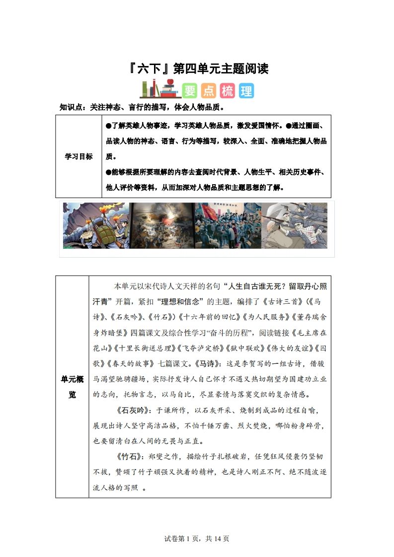 【主题阅读】统编版语文六年级下册第四单元“理想信念”（主题阅读）-ABC库