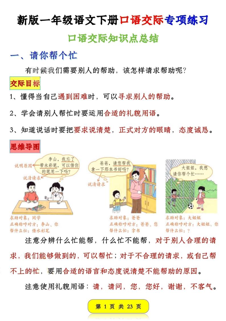 新一下语文口语交际专项练习（23页）-ABC库