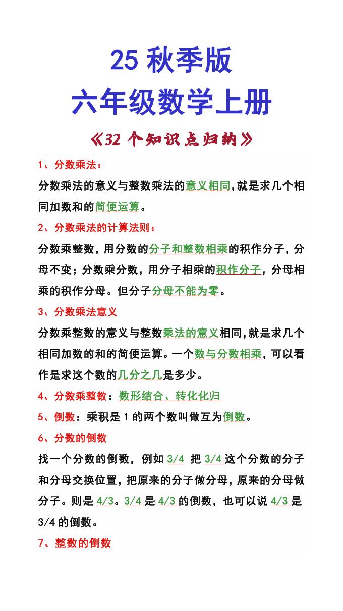【2025秋新版】六年级数学上册《32个知识点归纳》-ABC库