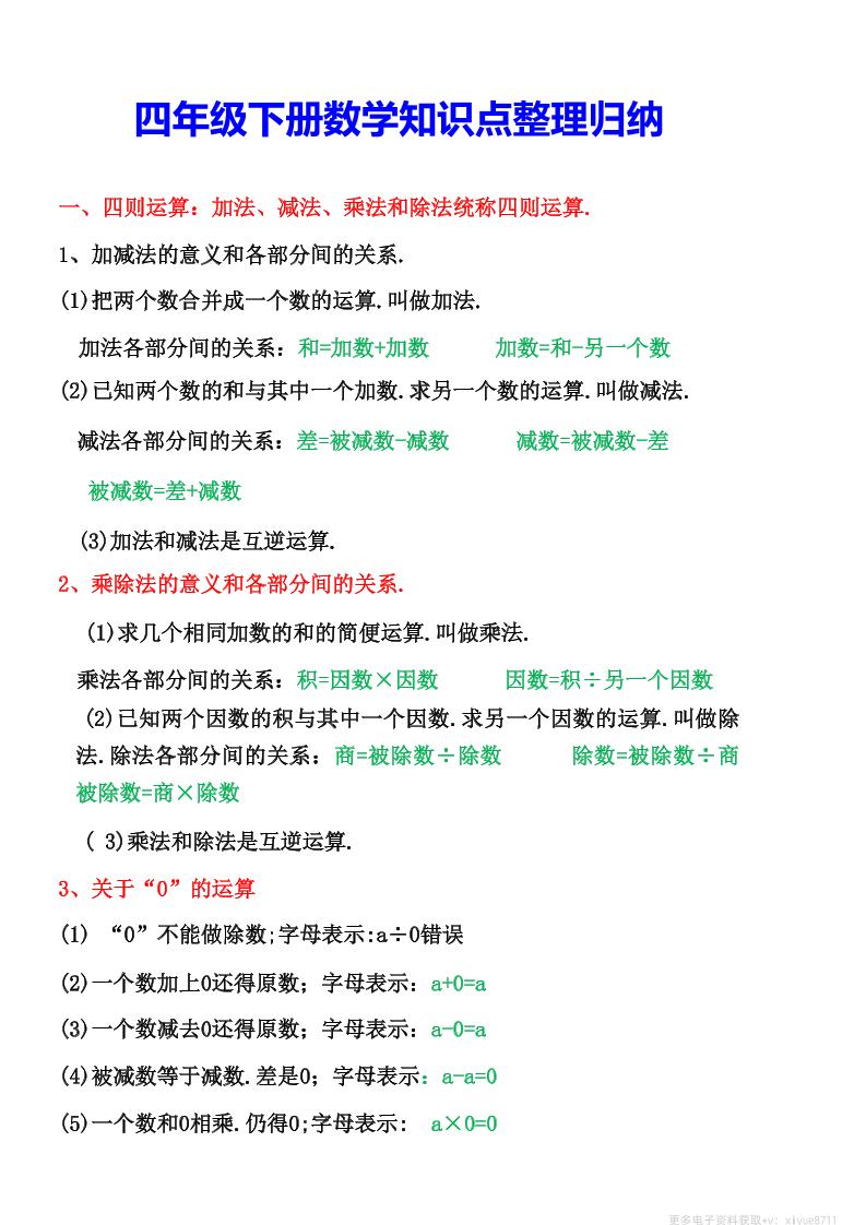 四年级下数学知识点整理归纳-ABC库