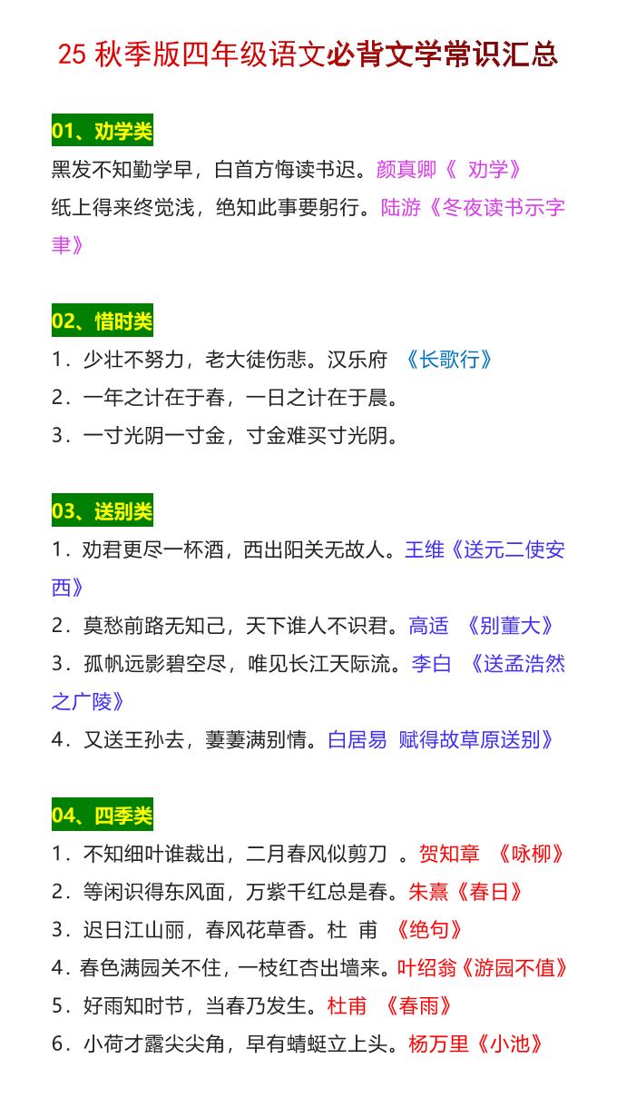 【2025秋新版】四年级语文上册必背文学常识汇总-ABC库