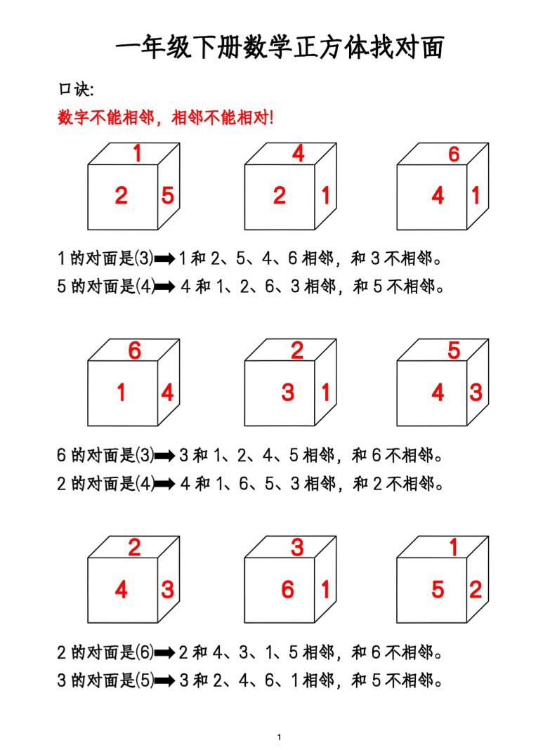 一年级下册数学正方体找对面-ABC库