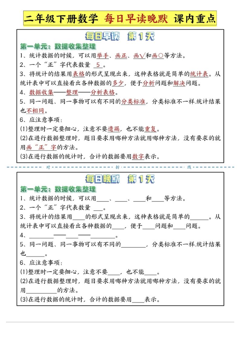 二年级下数学重点每日早读晚默（14页）-高清无水印完整版本-ABC库