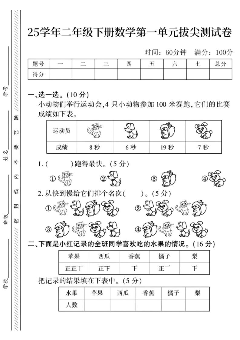 二下数学第一单元拔尖测试卷3（4页）人教-ABC库